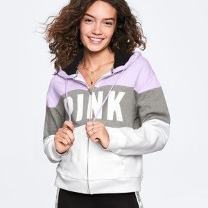 VS PINK Full Zip Sherpa Lined Hood Sweatshirt